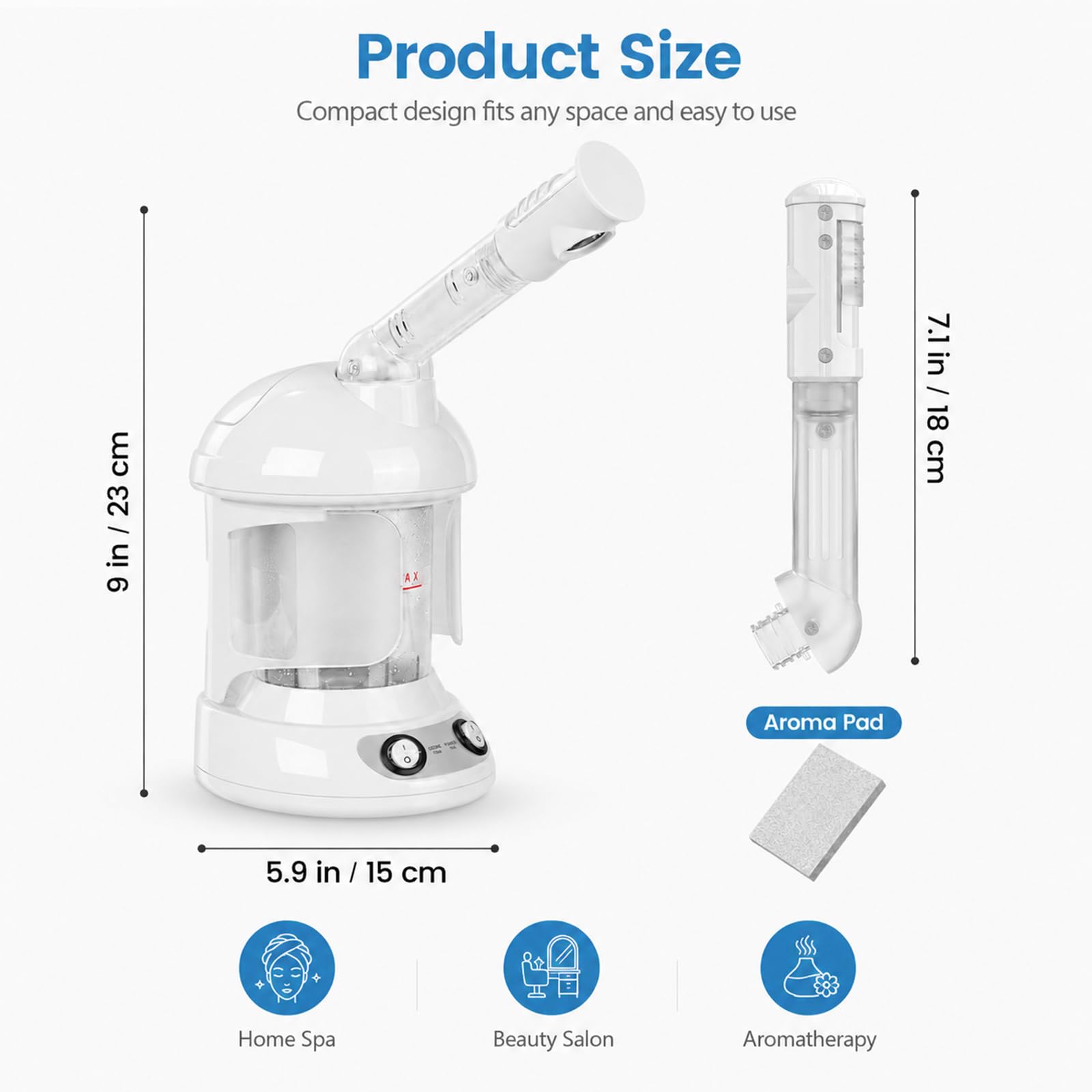 Vaporizzatore per il viso, sauna facciale nano ionico, umidificatore caldo, vapore viso caldo, vapore viso per spa, sauna domestica o salone, spray girevole a 360°