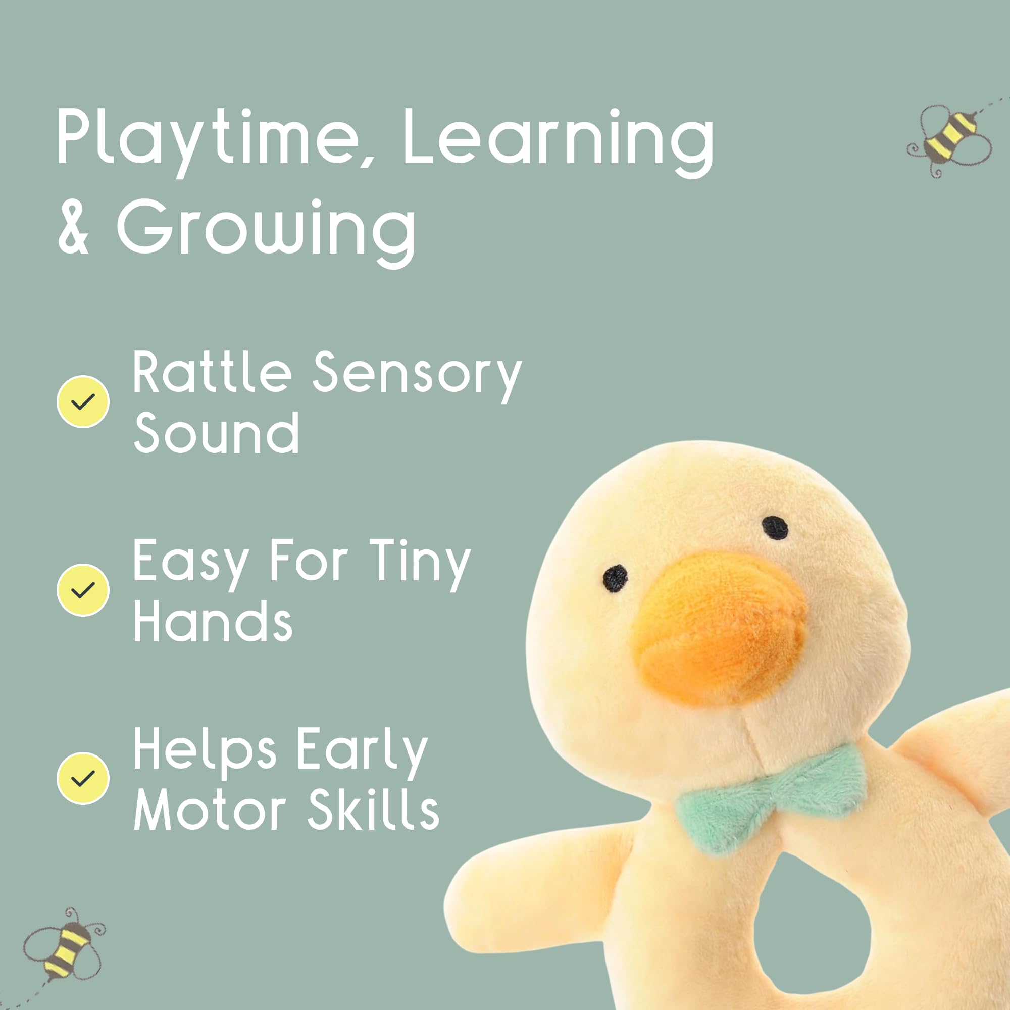 Ziggle Soft Plush Baby Rattle Toy | Newborn Sensory & Cuddly Gift | Duck - Image 3