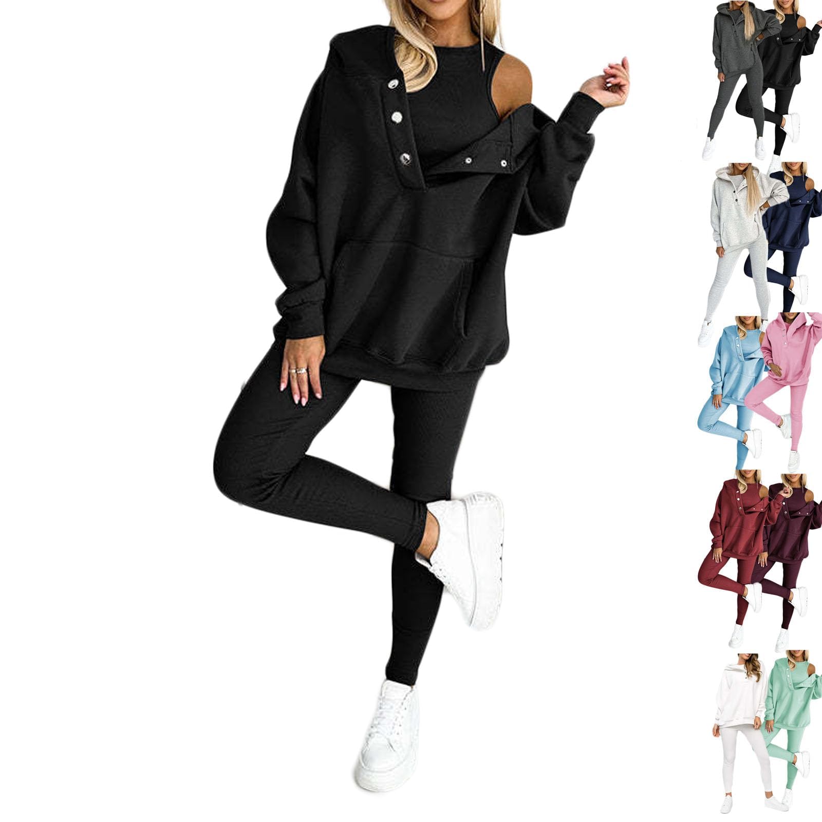3 Piece Hoodie Set Women, 3 Piece Sweatsuit Cozy & Stylish Sets, Oversized Hooded Casual 3pcs Sweatshirt Suit