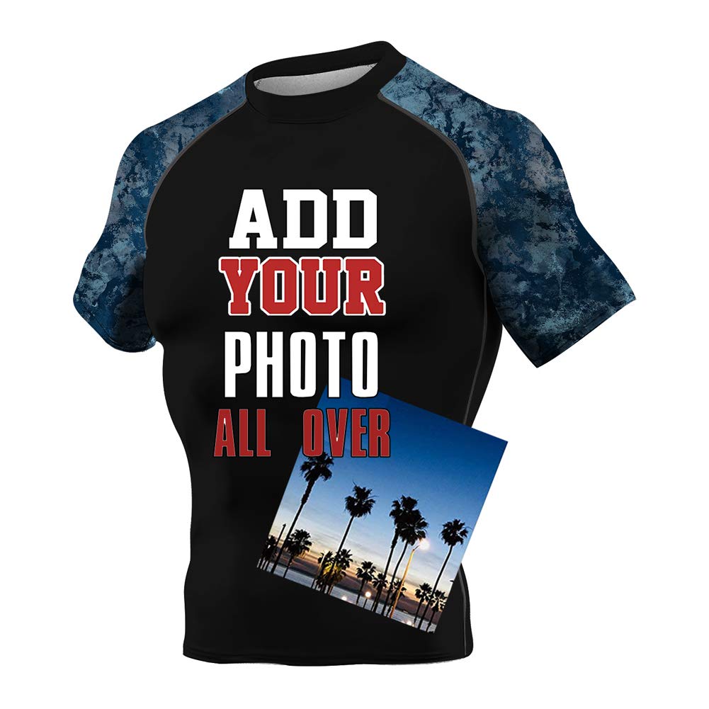 CHOO Front & Back Add Your Pictur Men's 3D Print Athletic Compression Muscle T-Shirt,Land 2,Medium