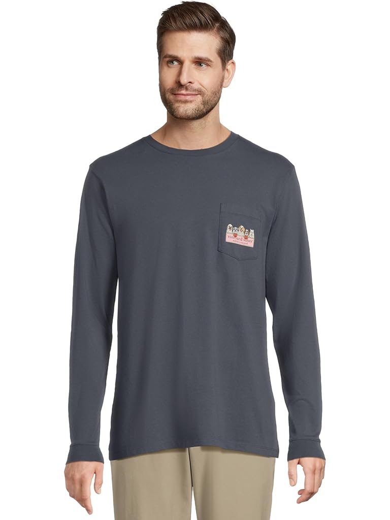 Blue Vineyard Vines Ghost Pups Logo Box Long-sleeve Pocket Tee