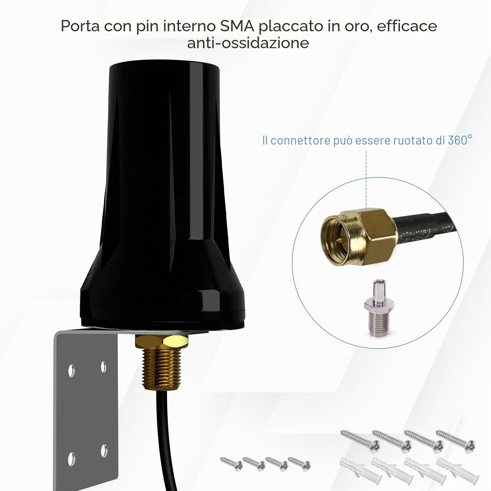 Antenna 5G 4G LTE Esterna 7DBI Omnidirezionale Amplificatore Segnale Interni Esterni Impermeabile Connettore SMA 700-6000MHz，GSM/GPRS/2G/3G/4G/5G per LTE Router Monitoraggio Della Sicurezza-3M