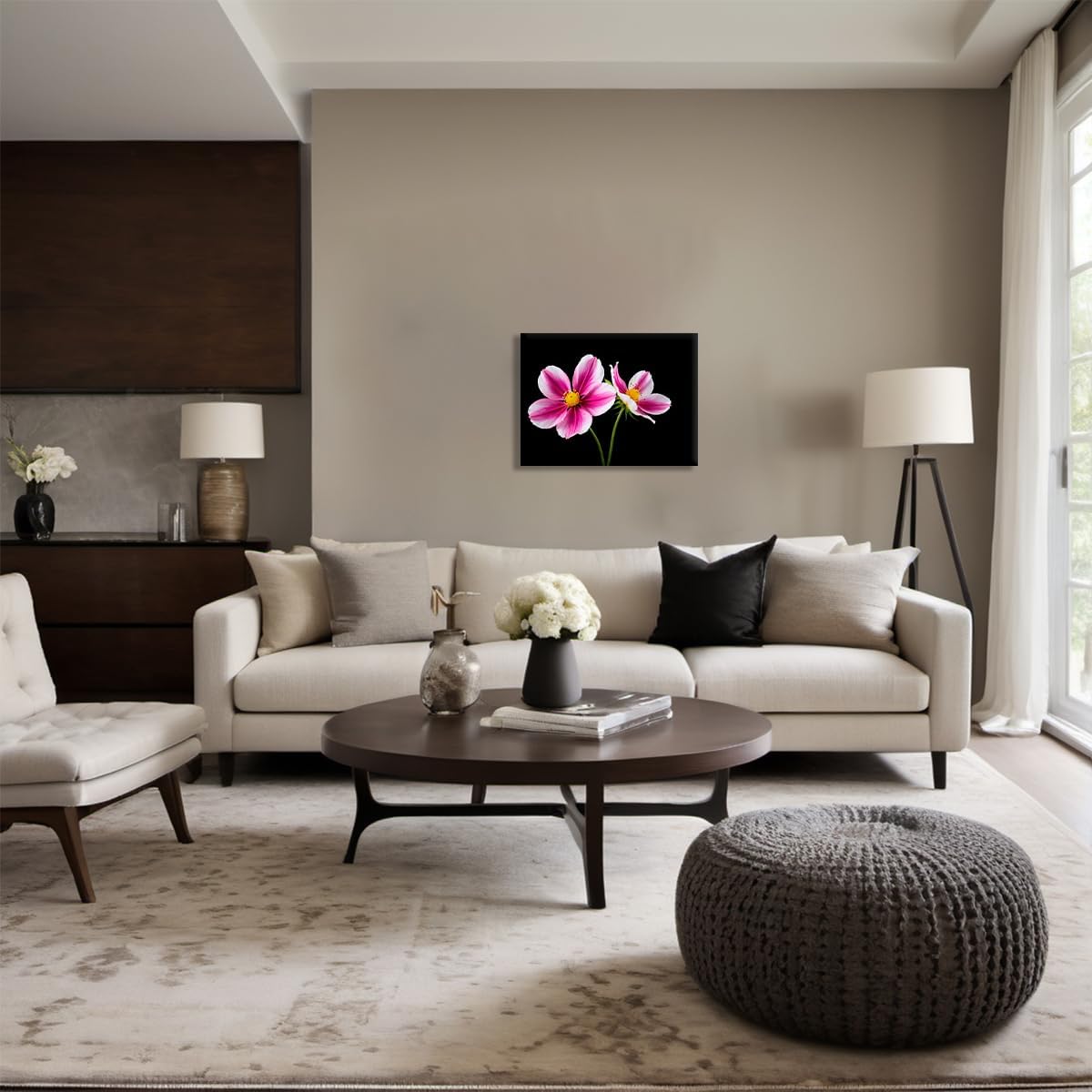 Floral Canvas Wall Art, Pink Flowers Abstract Artwork Painting Prints Modern Watercolor Pictures Framed for Girls Room Bedroom Bathroom Office Home Decor(16 * 24inch) - little scratch, see the picture