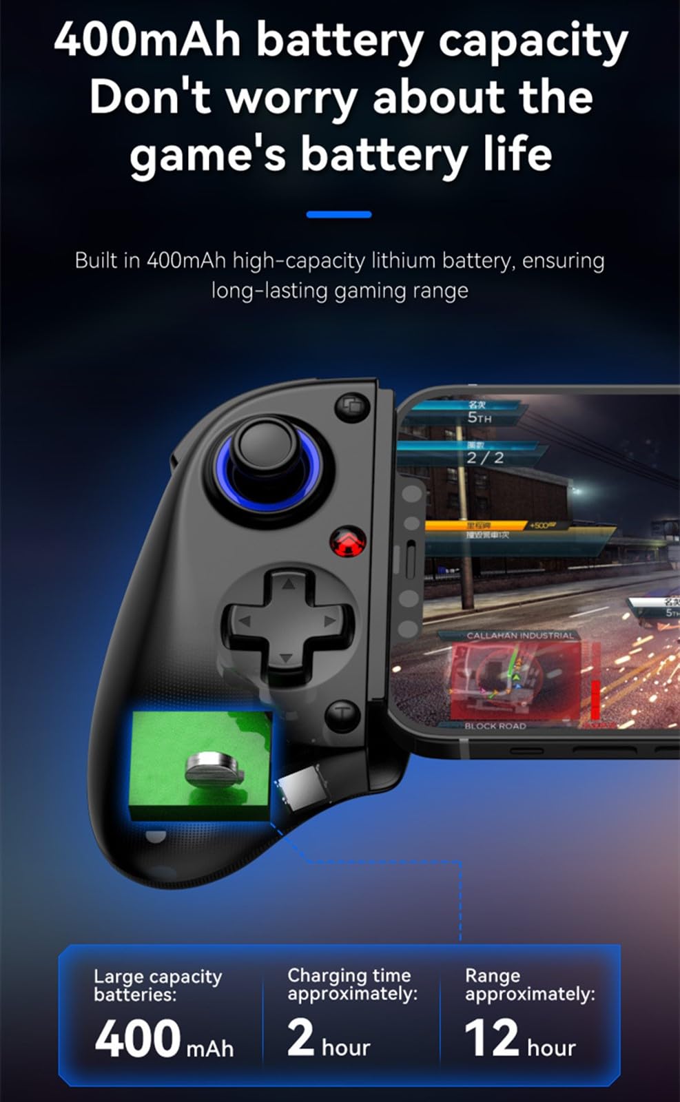 Controller di gioco retrattile wireless per Switch/iOS/Android/PC/Tablet, Gamepad wireless con joystick effetto Hall/trigger Hall, con turbo/giroscopio a 6 assi/vibrazione (Bianco con ventola)