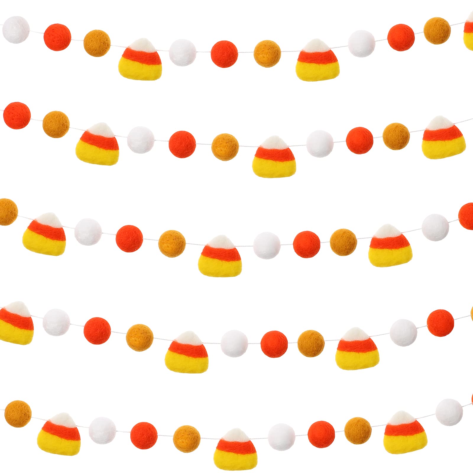 Tatuo 2 Pieces Thanksgiving Halloween Felt Ball Garland Banner Fall Autumn Pom Pom Garlands Thanksgiving Yellow White Hanging Banner for Thanksgiving Halloween Party Supplies Home Decoration