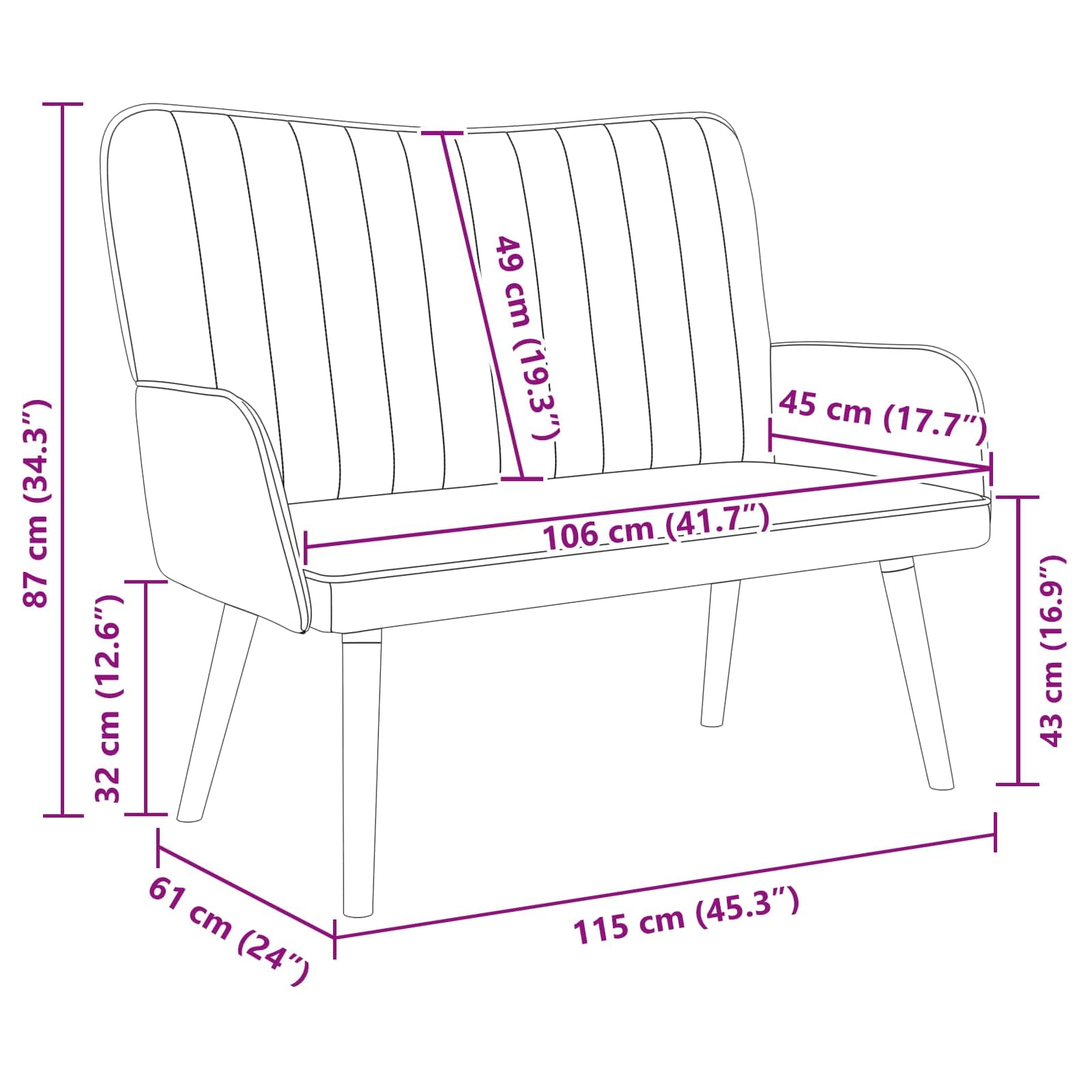 vidaXL Sofa a Due Posti Rosa 115 x 61 x 87 cm Velluto, Divano a Due posti in Velluto, Resistente e ergonomico, Comodo per spazi Piccoli, Perfetto per Il Salotto