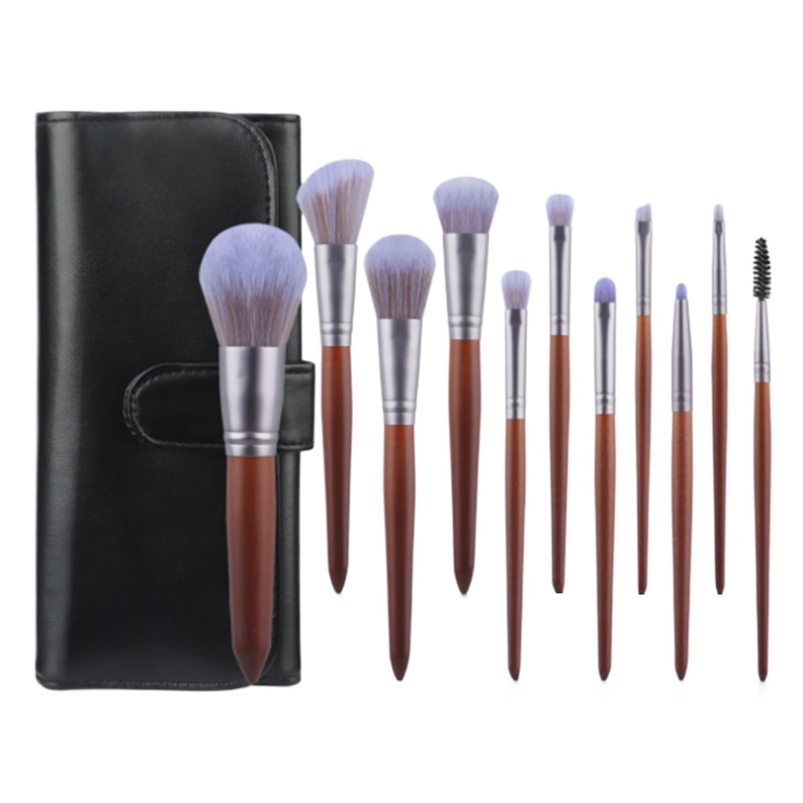Brocha Base Maquillaje 11 Piezas De Pinceles De Maquillaje Con Mango De Madera For Base, Rostro, Sombra De Ojos, Herramientas De Maquillaje Brocha Maquillaje Fluido(Purple-Brush Pack)