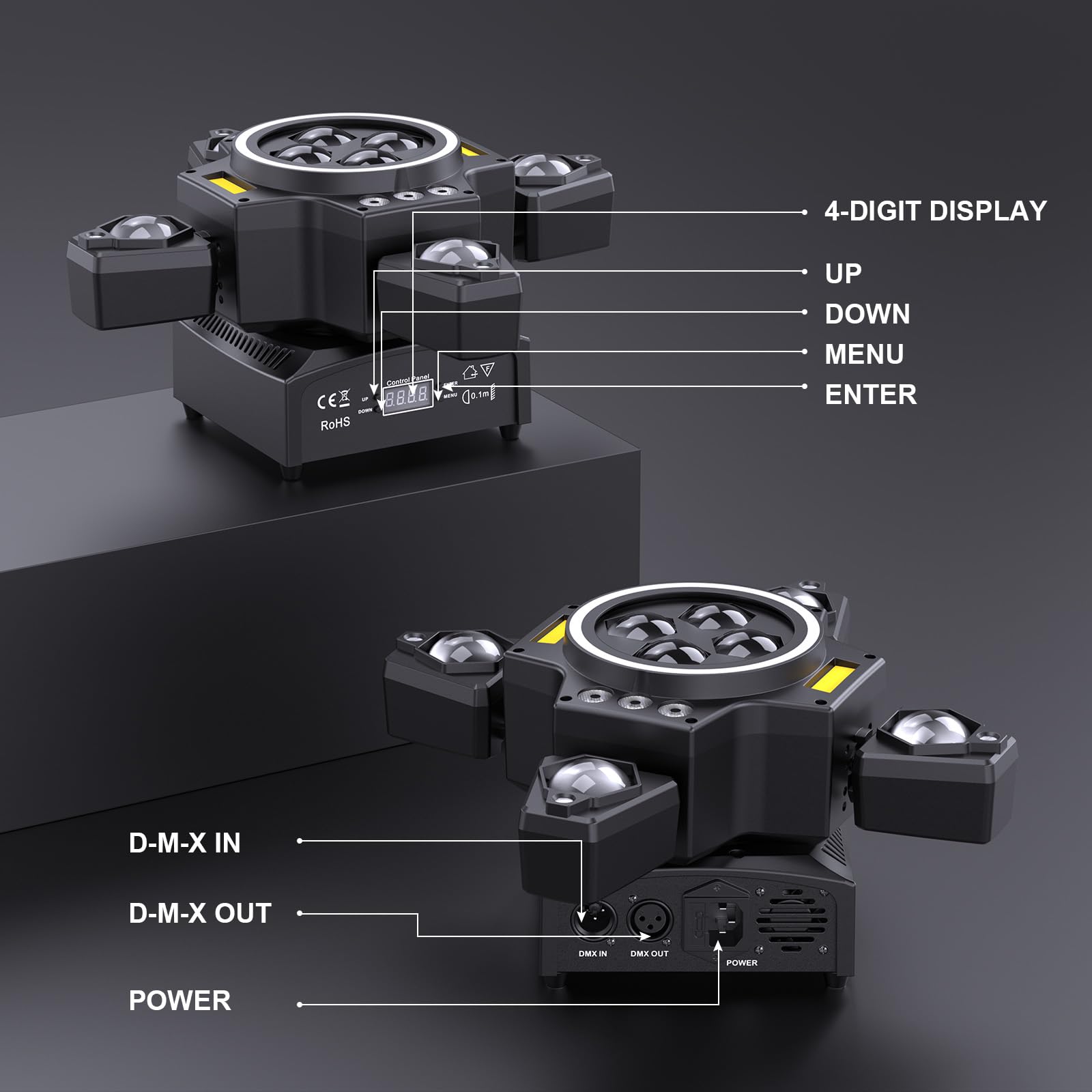 150W Teste Mobili Luci Palcoscenico, Faretto LED RGBW Spot Beam con Telecomando DMX512 Luce Stroboscopica Dorata per Festa Discoteca DJ Bar Matrimoni