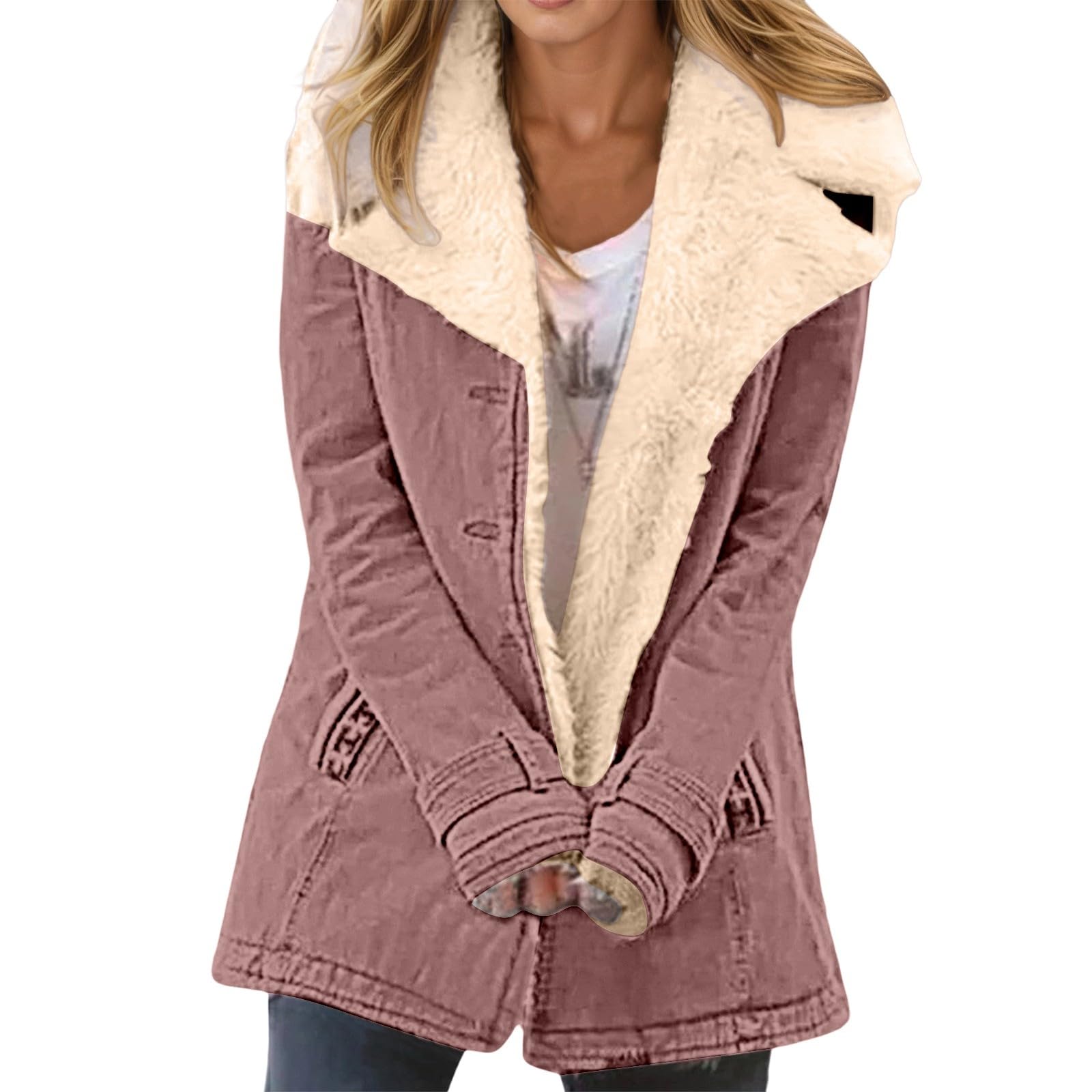 Generisch Langärmlige Fleecejacke für Damen als mittellange Winterbekleidung mit lässigem Komfort wärmendem Design