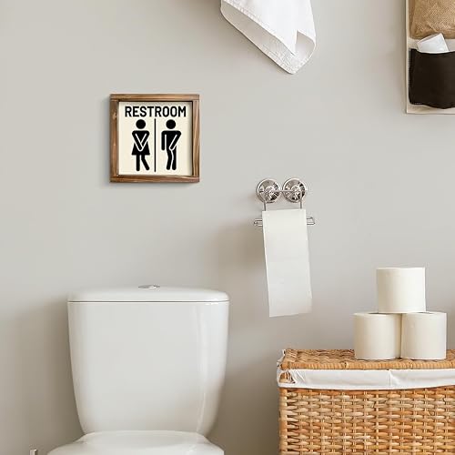 Miniatura 4 de Kas Home Decoración de baño de madera rústica, divertida decoración de pared de baño, letreros divertidos para baño, decoración de apartamento para
