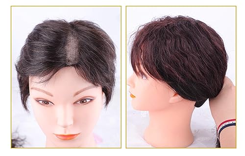 Miniatura 7 de 3 x 4.7 pulgadas con clip superior para mujer, pieza de cabello humano ligeramente rizado con flequillo lateral, color negro, 14 pulgadas