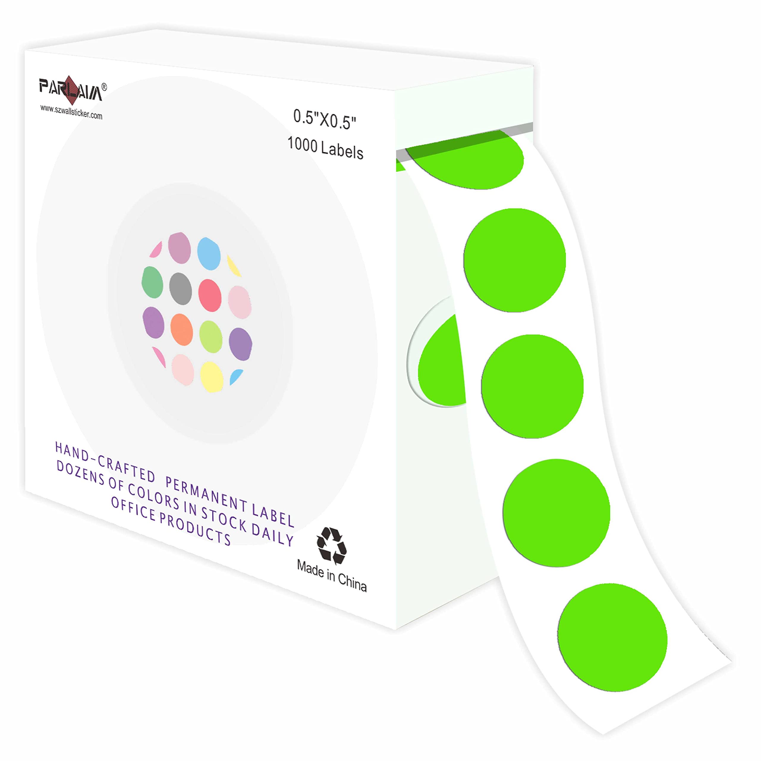 PARLAIM 1/2 Inch Round Permanent Adhesive Color-Code Dot Stickers,1000 Stickers Roll dots Label Dispenser Box Green Circle Stickers Labels (Light Green)