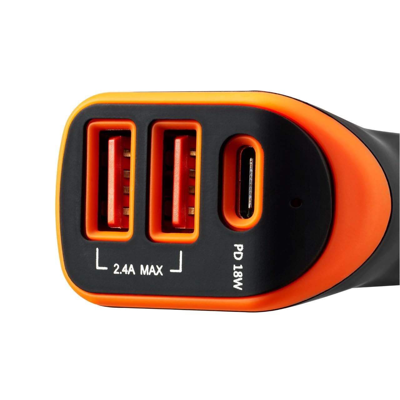 CANYON Cargador de Coche de 3 Puertos 2X USB-A, USB-C 18W PD, Negro/Naranja
