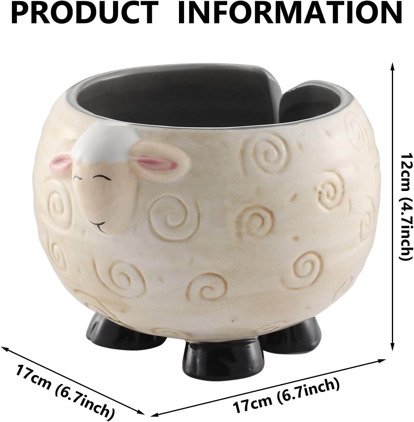 Sheep Ceramic Yarn Bowl Knitting Yarn Ball Holder Handmade Craft Knitting Bowl Storage Crocheting Accessories and Supplies Organizer, Ceramic Yarn Bowl, Panda/Sheep
