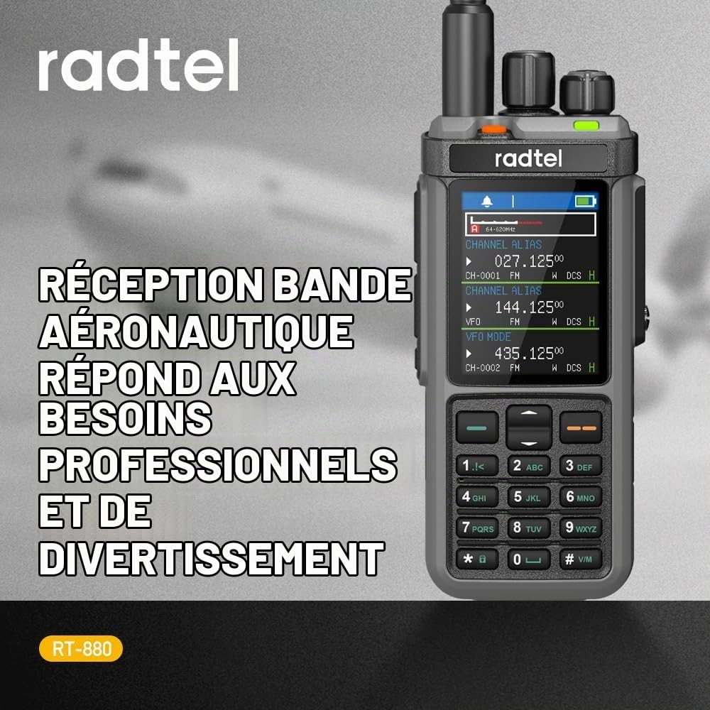 Radtel RT-880 10W Radio Amateur HF CB Récepteur SSB Talkie-Walkie 1024 Canaux avec Répéteur Interbande, Écran 2,4 Pouces, Antenne Ondes Courtes.