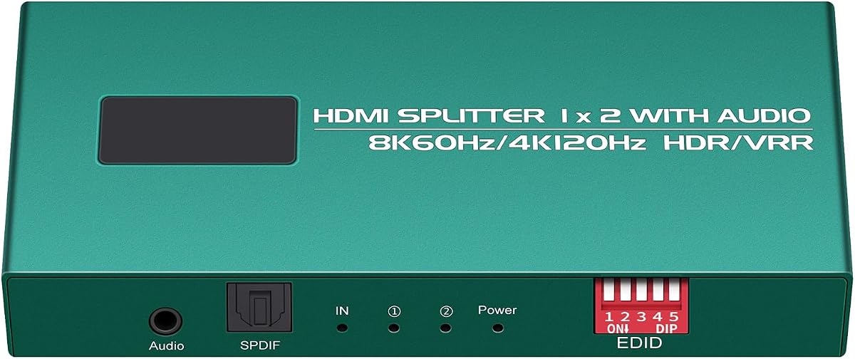 HDMI Splitter 1 in 2 Out 4K 120hz with Audio Extractor hue sync Box Work for Capture Card/Xbox/PS5/PS4/Fire Stick/Blu-Ray Player/Home Theater/HDCP 2.3, EDID Management,VRR,Dolby