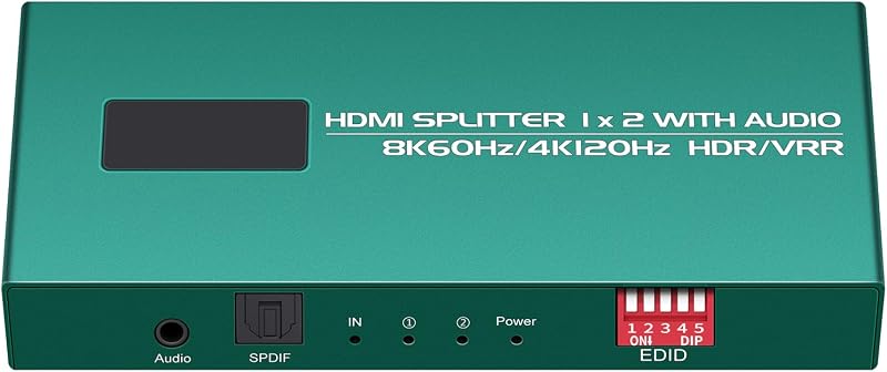 HDMI Splitter 1 in 2 Out 4K 120hz with Audio Extractor hue sync Box Work for Capture Card/Xbox/PS5/PS4/Fire Stick/Blu-Ray Player/Home Theater/HDCP 2.3, EDID Management,VRR,Dolby