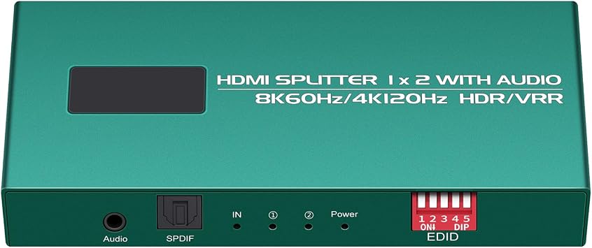 HDMI Splitter 1 in 2 Out 4K 120hz Audio Extractor hue sync Box Support EDID Management 1x2 HDMI Splitters Work for Capture Card Soundbar,HDCP Bypass Duplicator/Mirror/Copy/Downscaler