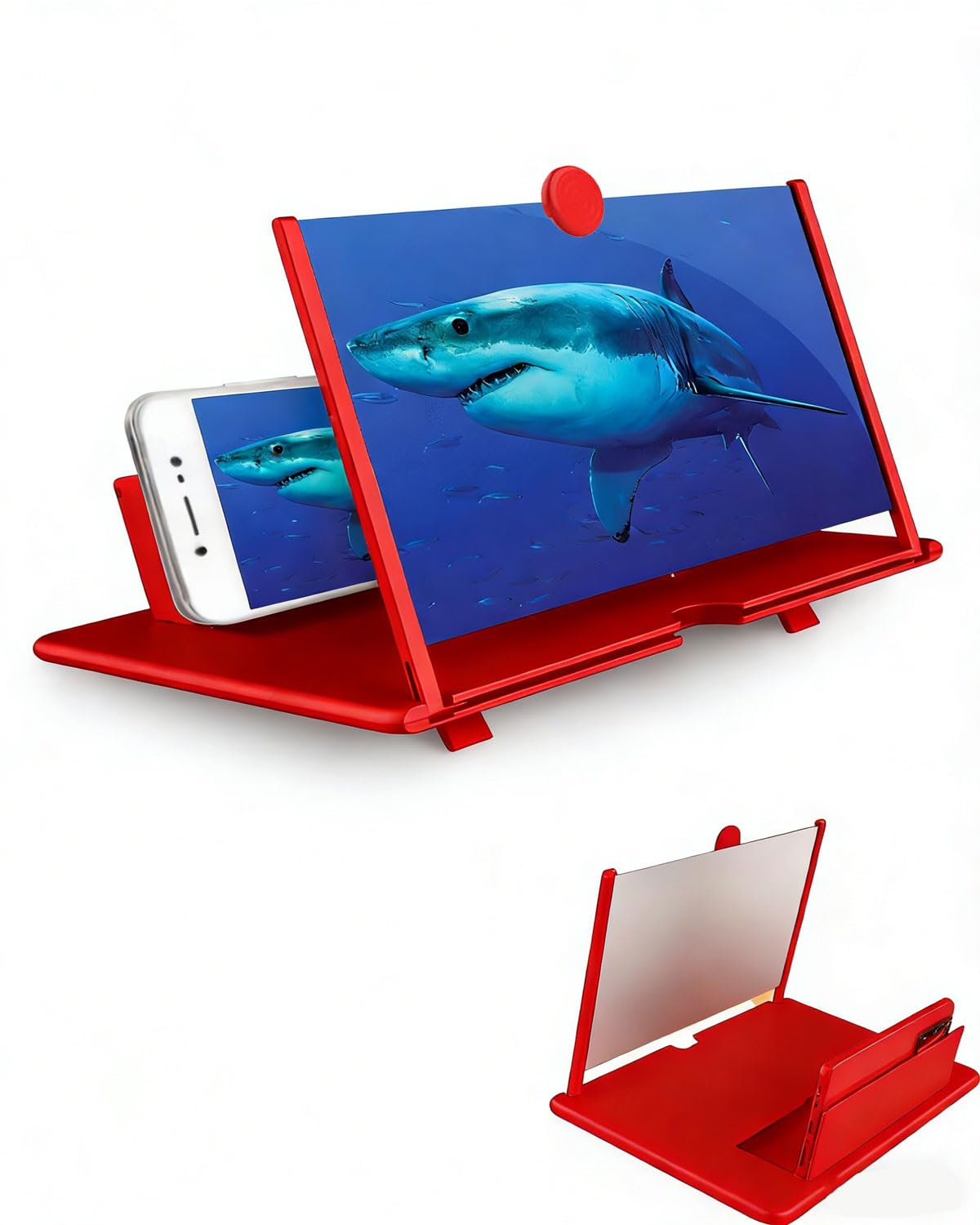 12 pollici Lente ingrandimento Smartphone, 3D HD lente ingrandimento per cellulare, ingrandimento schermo cellulare, Pieghevole, Anti-blu, compatibile con tutti gli smartphone,Nero (rosso)