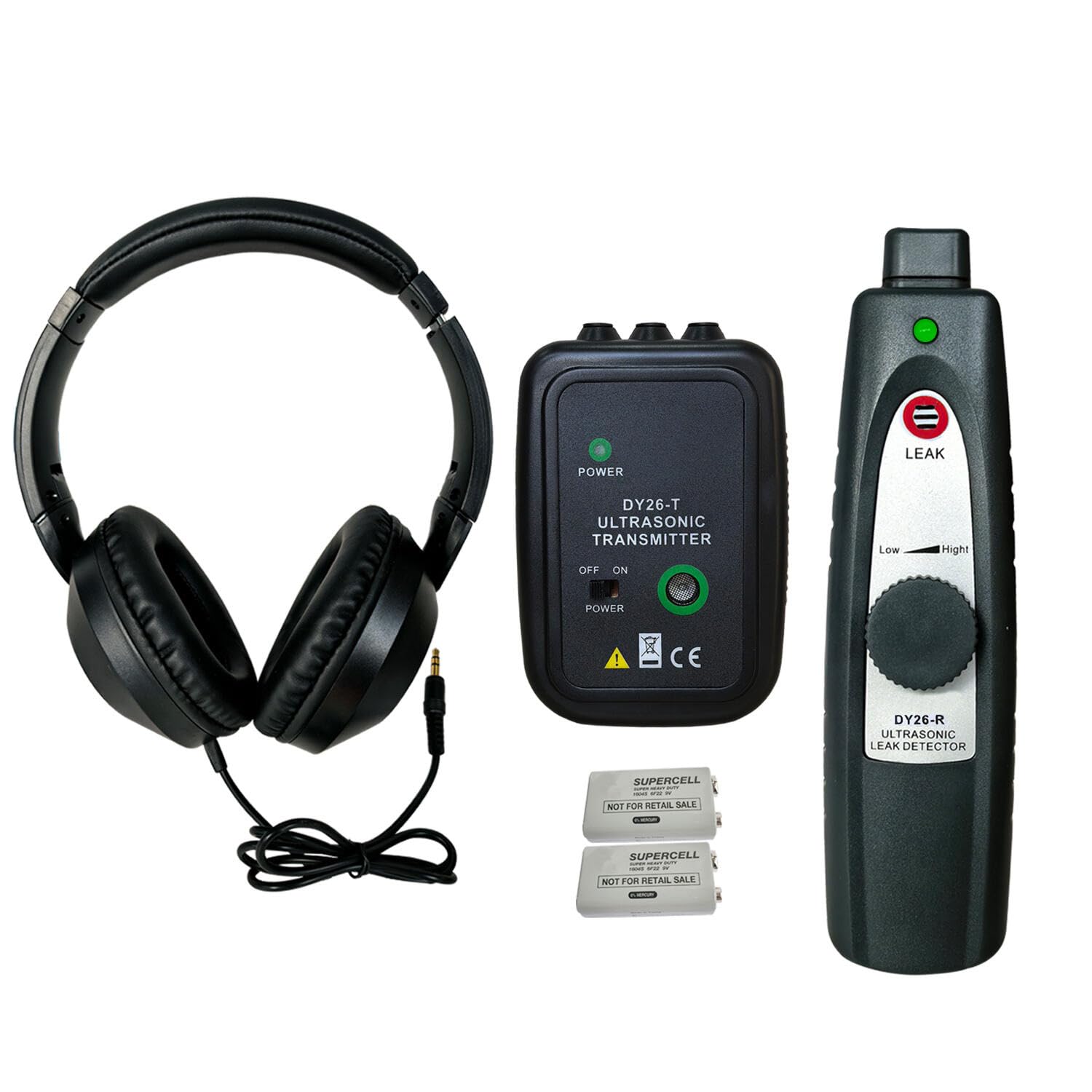 Kit profesional de detector de fugas ultrasónico para uso industrial/automotriz, detección de rango de frecuencia de 38-42 kHz con alertas de sonido y luz, fugas de aire, gas y vacío en