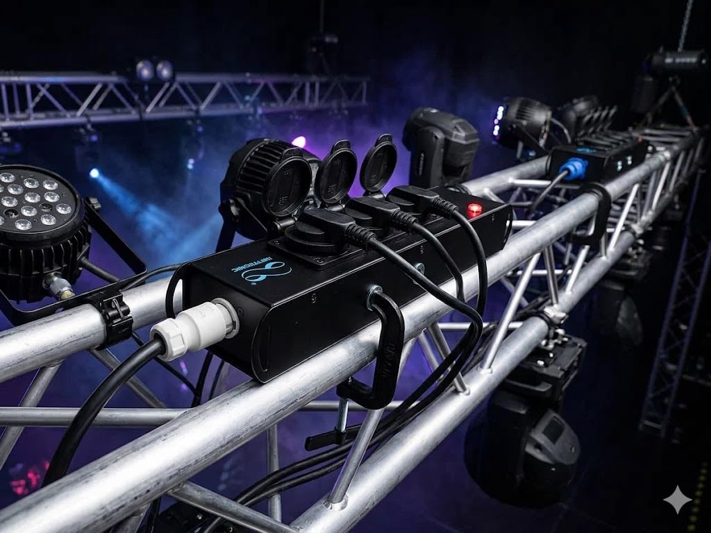 Infitronic - INPT4 – Ciabatta elettrica con 4 prese Schuko Powertwist ON/uscita per palco o rig