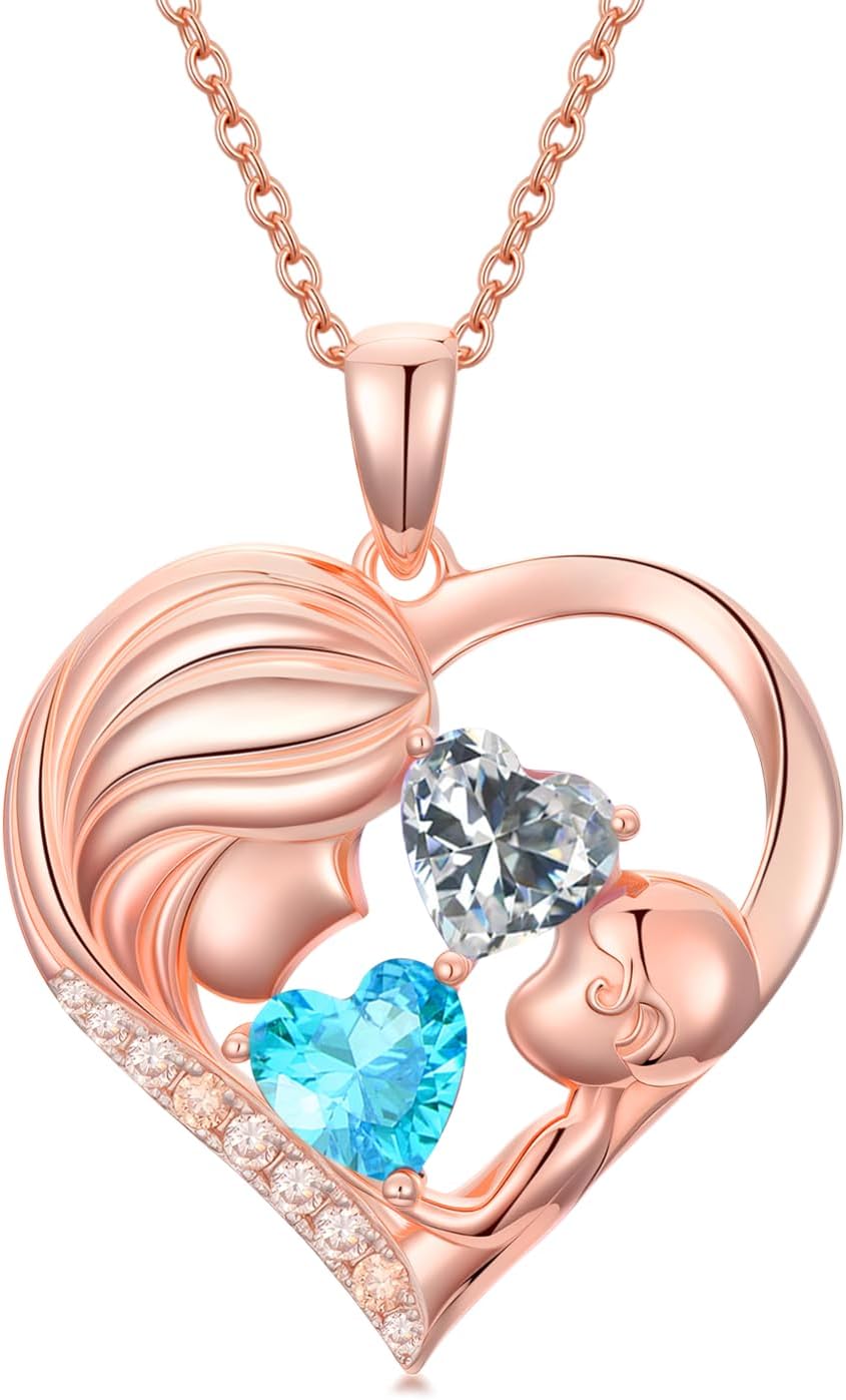 Mother Daughter Birthday Gifts for Her Women Rose Gold Plated Mom Heart Pendant wit...