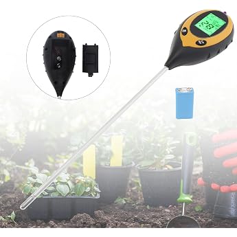 4 in 1 Multi-functional Soil PH Measuring Instrument, Soil Acidity Meter, Illuminance/pH/Temperature/Moisture Meter/Ground Temperature Measurement, For Agriculture, Garden, Gardening,