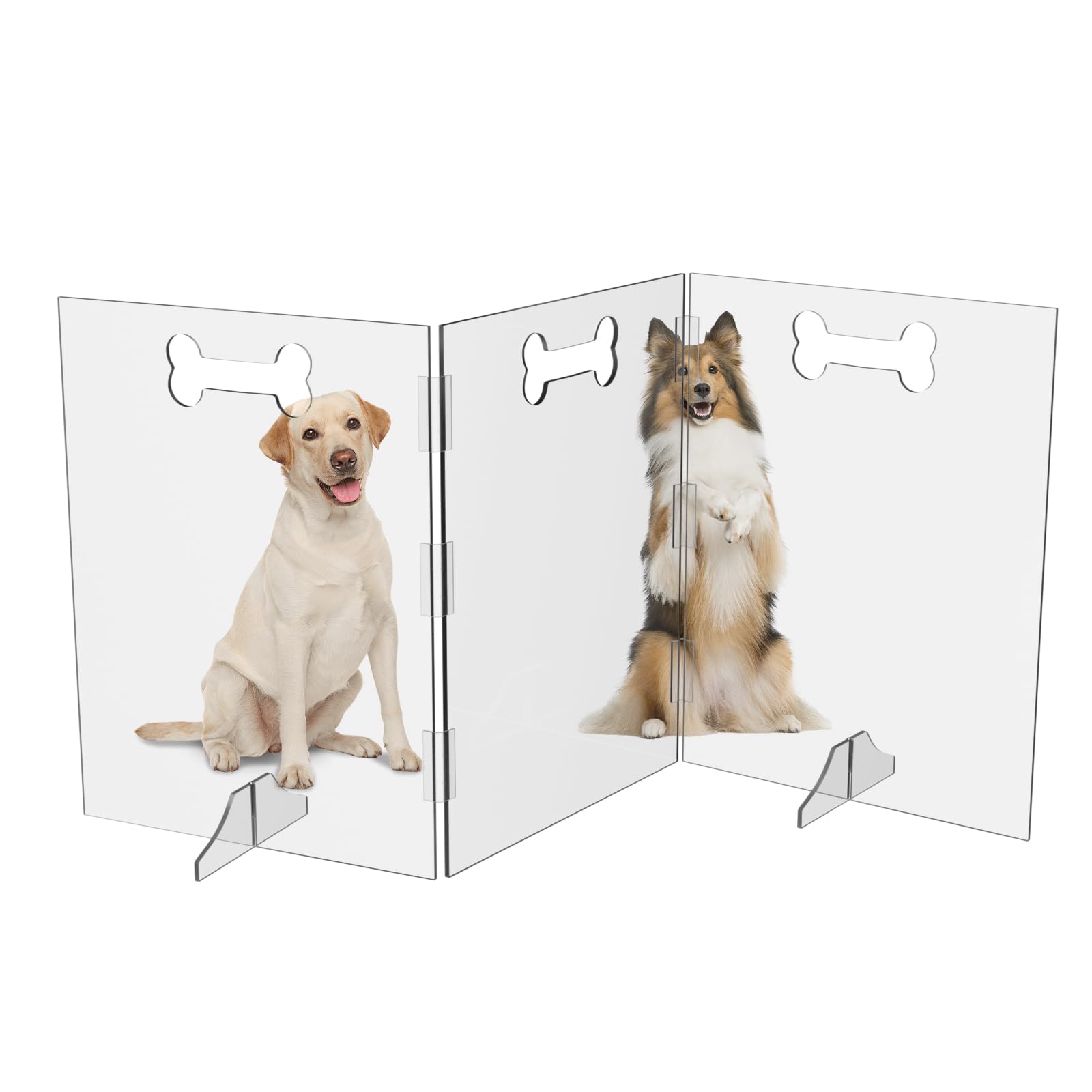 Clear Acrylic Dog Gate, 3 Panel 72" W x 31.5" H, Transparent Freestanding Pet Playpen Indoor, Foldable Pet Fence Barrier for Doorway with Handle/