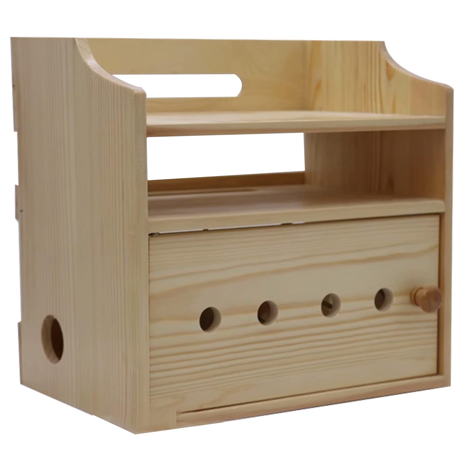 Gabinete de madera para router WiFi caja de pino multicapa con ranuras de ventilación natural