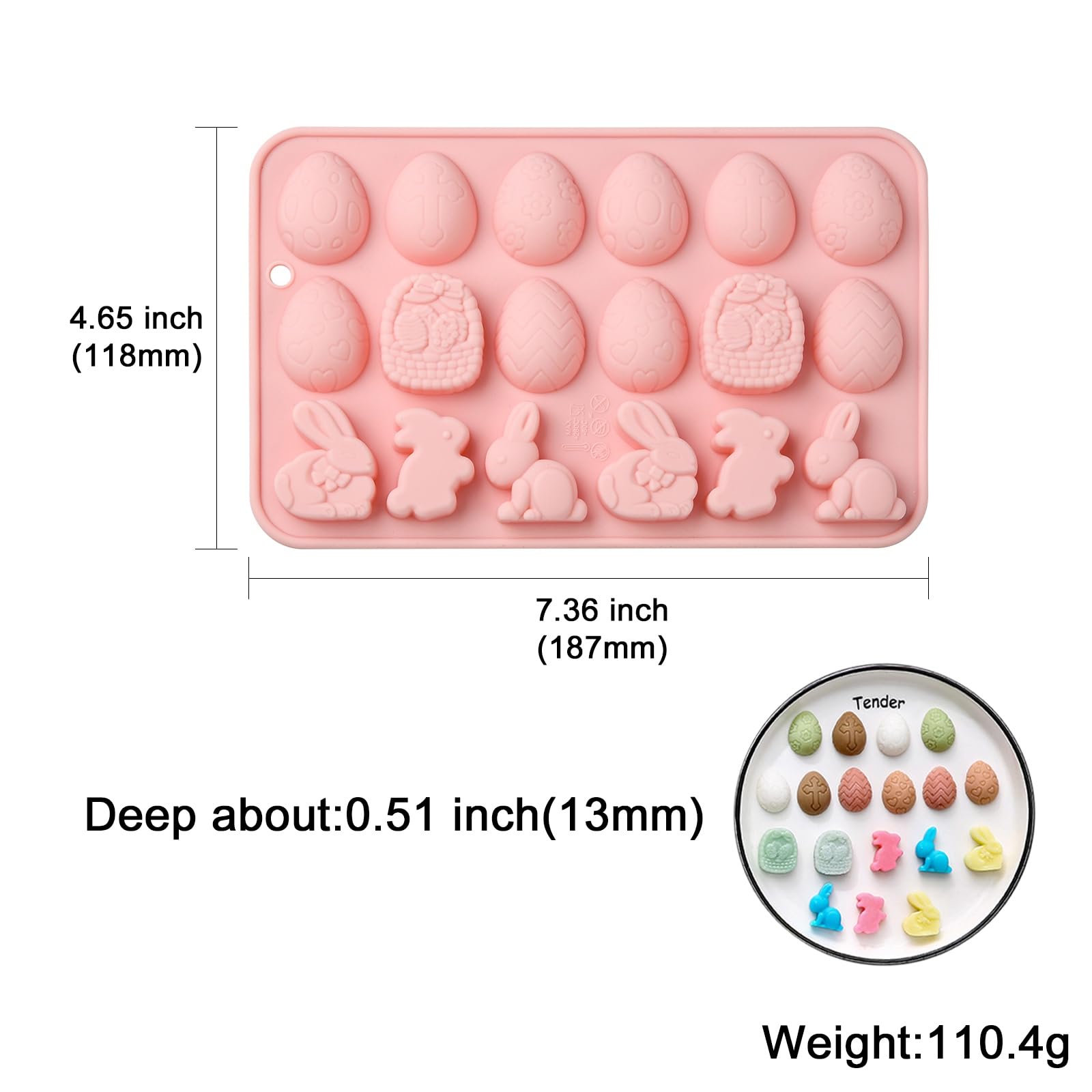 Stiesy 2Pcs 18 Cavity Easter Silicone Moulds Reusable 3D Cute Rabbit Animal Silicone Fondant Cake Mould Easter Egg Chocolate Baking Molds for DIY Soap Pudding Candy Creative Party Decor Gifts - Image 2