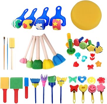Kids Paint Sponges,Paint Sponges for Kid,Early Learning Kids Toddlers Paint Brushes Sponge Stamps Foam Art Craft Drawing Tools 30 Pack.