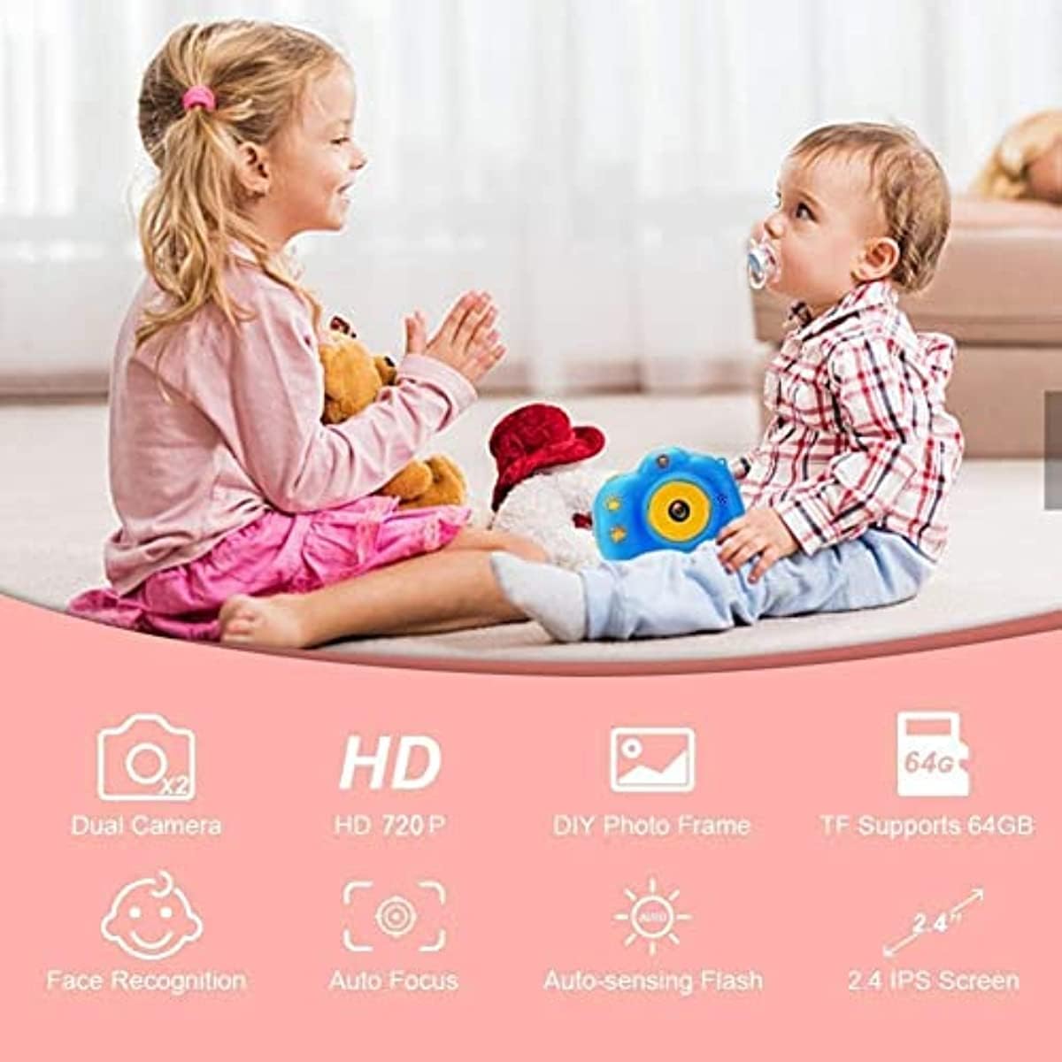 Juguetes electrónicos para niños Cámara Digital Pantalla HD IPS Cámaras Digitales de Video de 8 MP para niños, Regalos para niños/niñas de 4 a 12 años,Azul