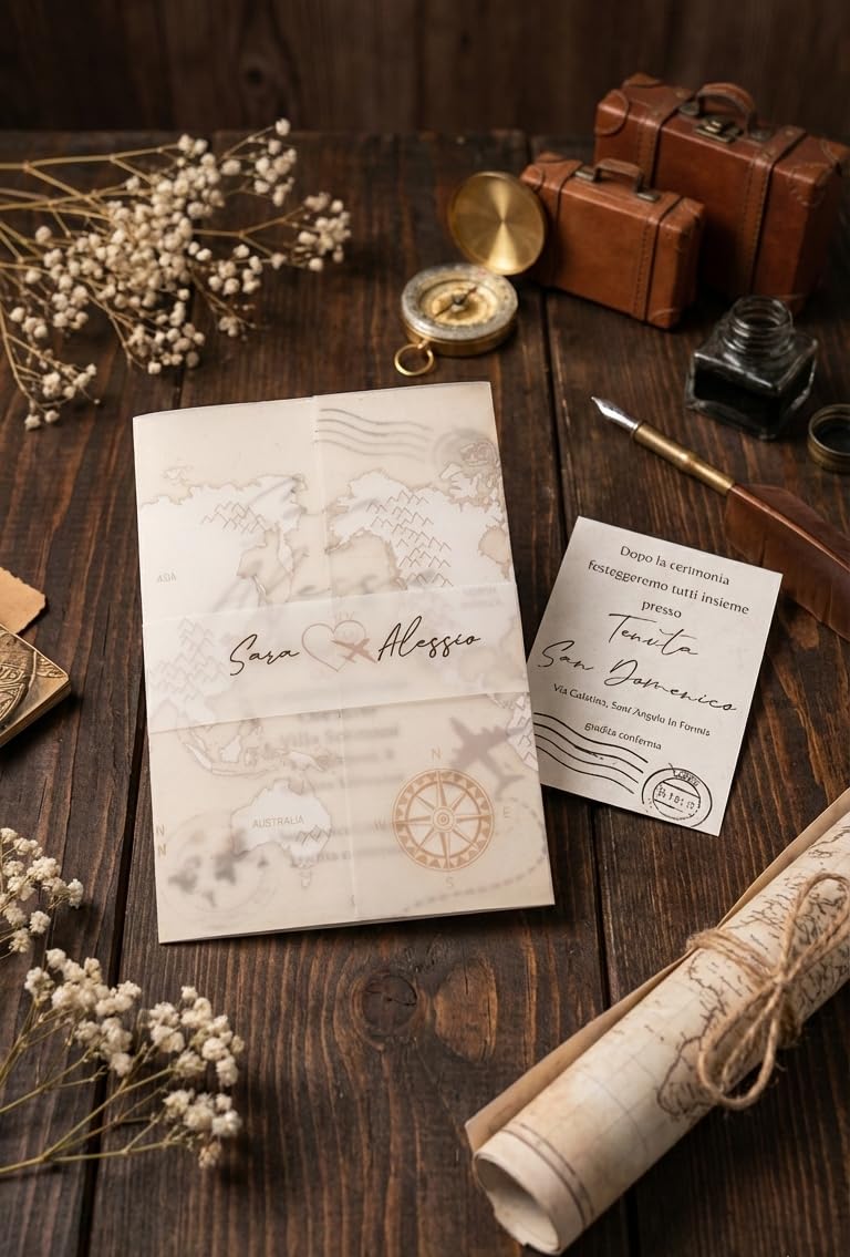 Partecipazioni matrimonio personalizzate vellum - inviti nozze con carta traslucida viaggio 10 pezzi