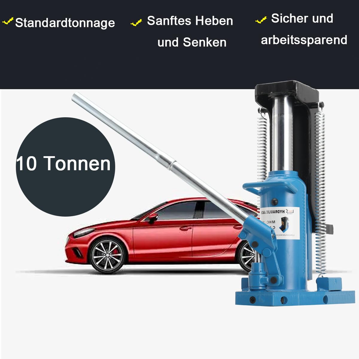 Wagenheber Hydraulisch Hydraulikheber 10T Oben Maschinenheber 5T Zehenkapazität Wagenhebewerkzeug Stempelheber Maschinenheber Schwerlastheber