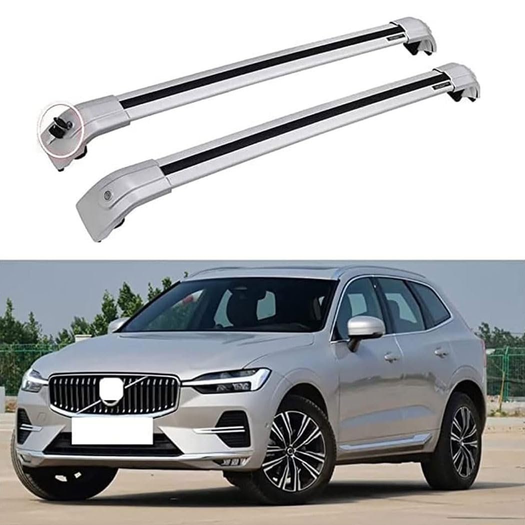 2 Stück Auto Dachträger Gepäckträger für Volvo XC60 2013 2014 2015, Dachgepäckträger Aluminium Relingträger Lastenträger Gepäcktransport Zubehör