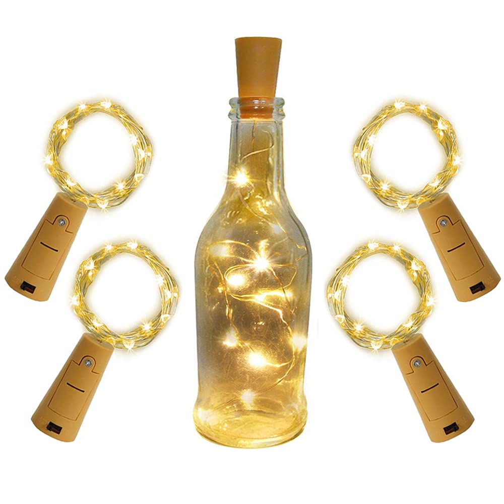 Rozi Decoration Mini Fairy Lights Cork Shape Silver Copper Wire Colorful String Battey Operated 2M Lights for DIY, Party Decoration Wedding Christmas (Warm Light)_Pack of 4