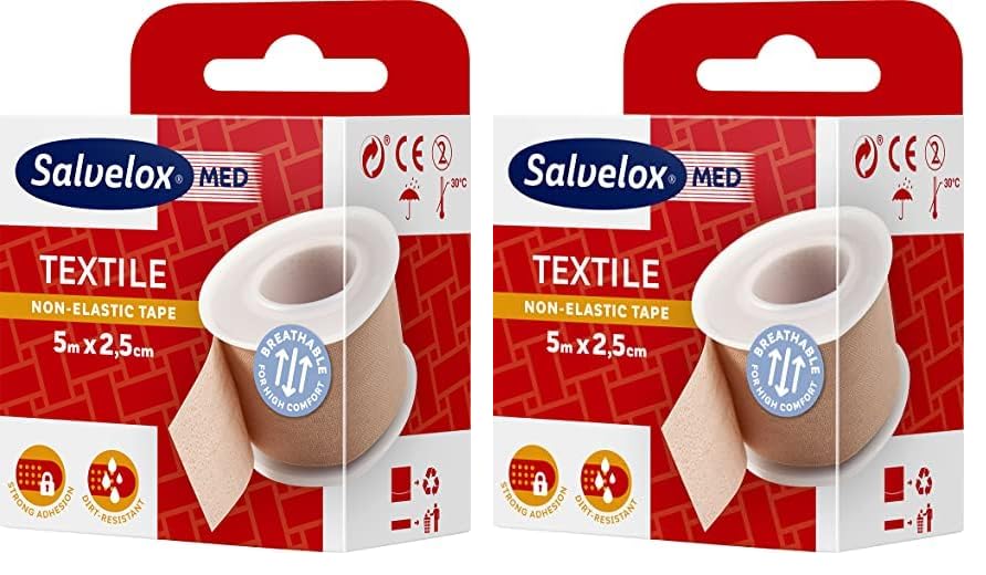 Salvelox ® | Esparadrapo Textile | Excelente adhesión a la piel y resistente a la suciedad | Color beige | 5x2.5cm (Paquete de 2)