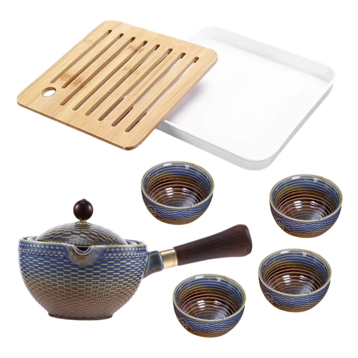 iplusmile Juego de Té y Tazas de Cerámica Tetera Giratoria de Viaje Diseño Portátil y Elegante para Aficionados al Té y Regalos Obsequios