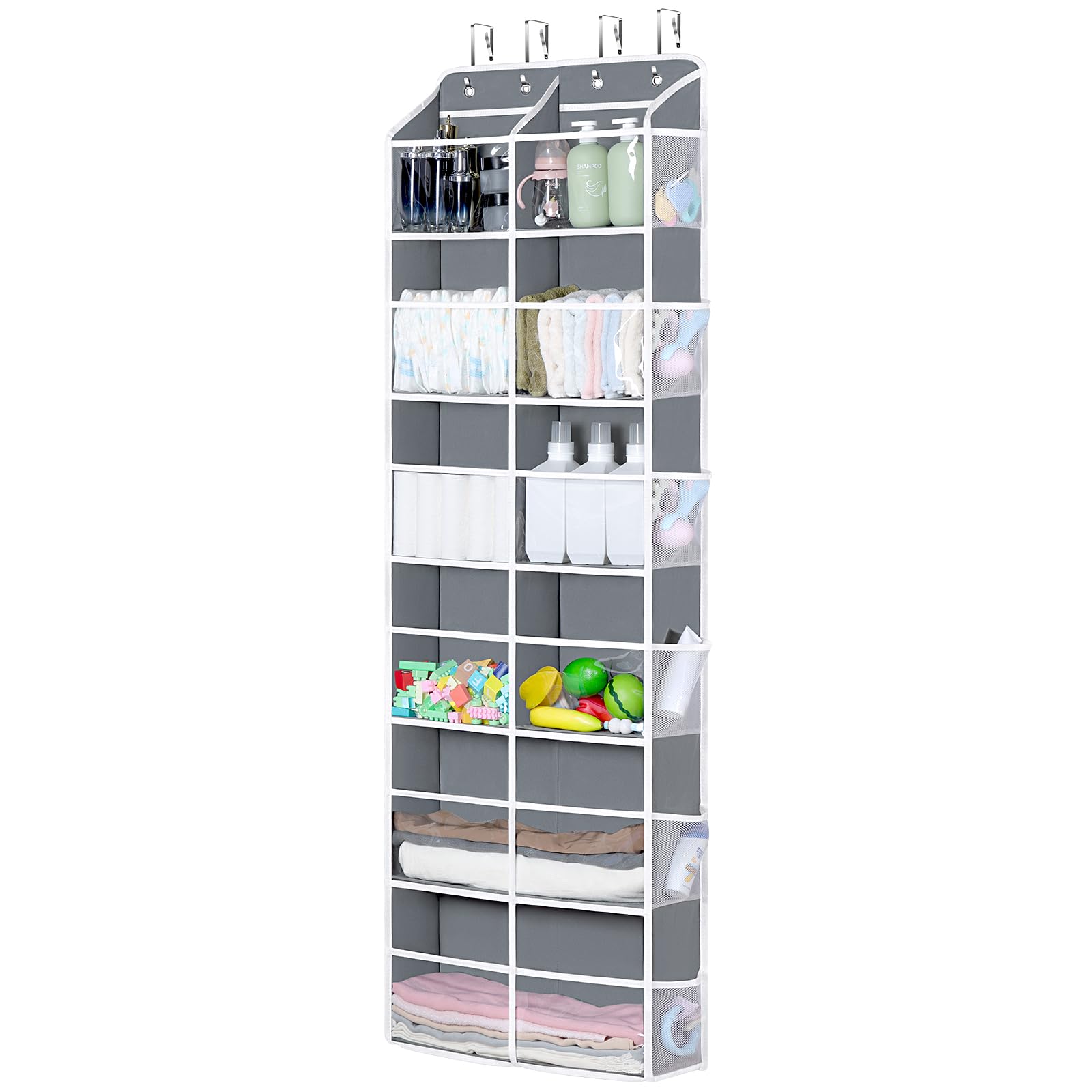Univivi Over The Door Organiser 6-Shelf, Extra Large Behind Door Storage with Clear Deep Pockets & 12 Mesh Pockets