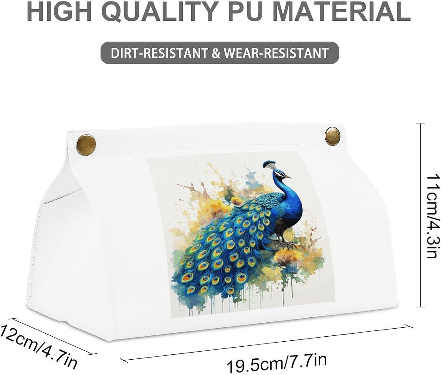 Decorative PU Tissue Paper Holder Peacock Watercolor Painting Printed Tissue Box Cover Napkin Tissues Organizer Home Decor for Bathroom Night Stands Desk Car Dining Table image 2