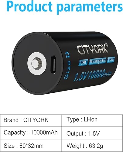 Miniatura 4 de CITYORK Paquete de 2 baterías de litio recargables USB de 10000 mAh, puerto USB tipo C, batería de iones de litio de 1.5 V de salida constante,