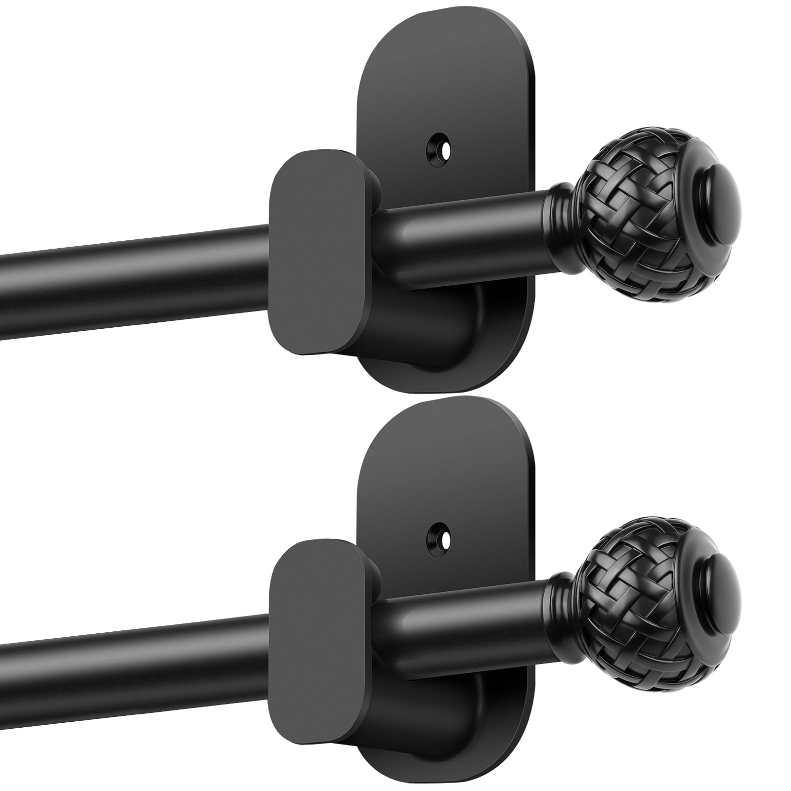 TONIAL Curtain Rods 2 Pack No Drilling 32 to 86 inches, 5/8 Inch Adjustable Curtain Rods for Windows from 54 to 82 Inches, Renter Friendly Drapery Rod with Adhesive Brackets for Apartment, Black