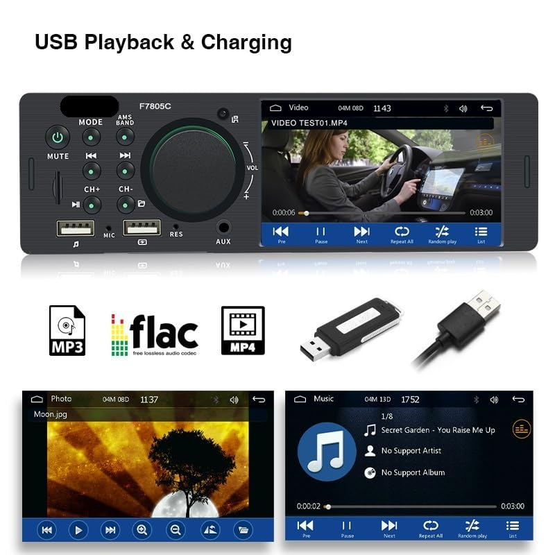 1 Din 4" CarPlay Car Radio, Bluetooth, Auto, MP5 Player, Handfree A2DP, USB TF Aux Stereo, Multimedia Head Unit F7805C