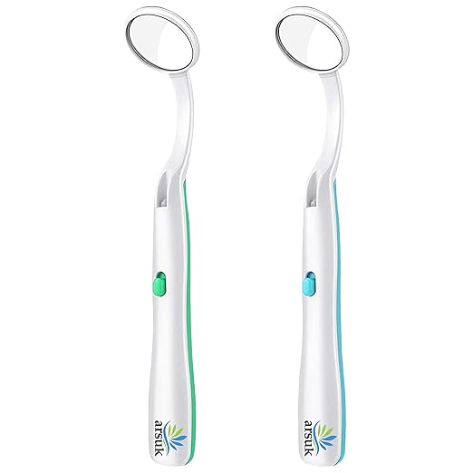 LED Dental Mirror with Light – Oral Inspection Tool for Teeth, Gums & Tongue – Anti-Fog Reusable Mouth Mirror for Home Dental Care, Hygiene Check & Oral Cleaning – Dentist Tool by ARSUK – 2 Pack