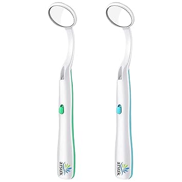 ARSUK Dental Mirror with Light Anti-Fog, Teeth Inspection Dentist LED Mirror, Mouth Oral Care, 5.90 inch (15cm) Blue & Green Pack of 2