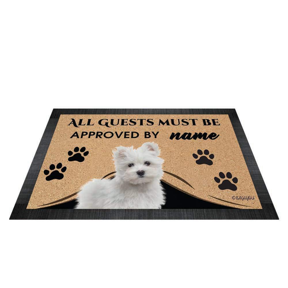 BAGEYOU All Guests Must be Approved Outdoor Doormat with My Love Dog Maltese Welcome Floor Mat Custom Name 35.4" x 23.6"