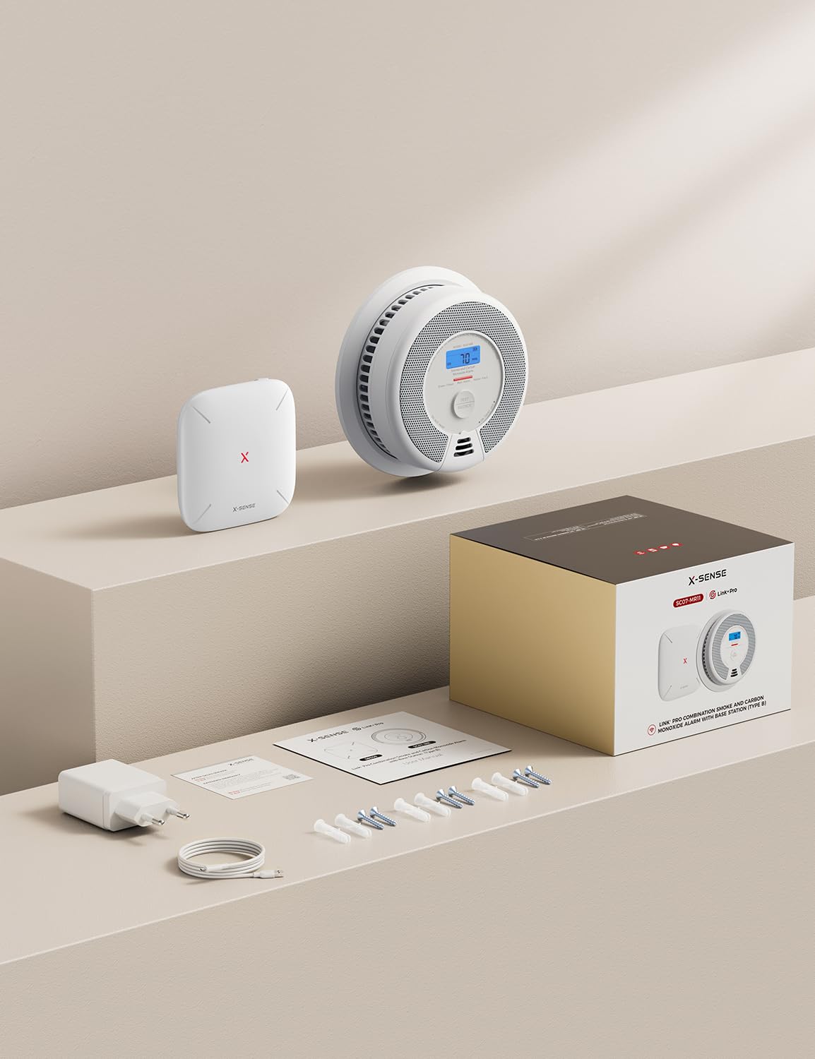 X-Sense WLAN Rauch- und Kohlenmonoxid Melder SC07-MR, Smart Vernetzter CO Melder, mit X-Sense Home Security-App, 1 Rauchgas-Melder und CO-Detektor mit 1 SBS50 Basisstation, SC07-MR11