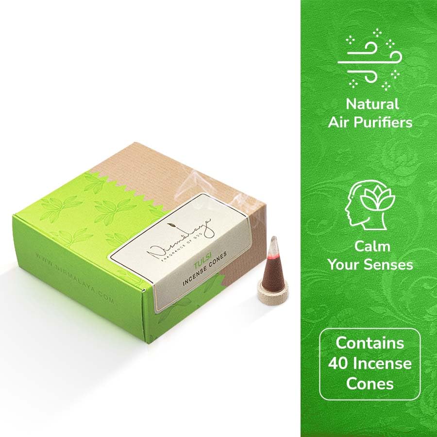 Image of Nirmalaya Premium Incense Combo Pack | 100% Natural Organic | 40 Incense Sticks, 40 Incense Cones, 40 Dhoop Sticks | for Pooja, Meditation & Yoga (Tulsi) Free Stand Inside