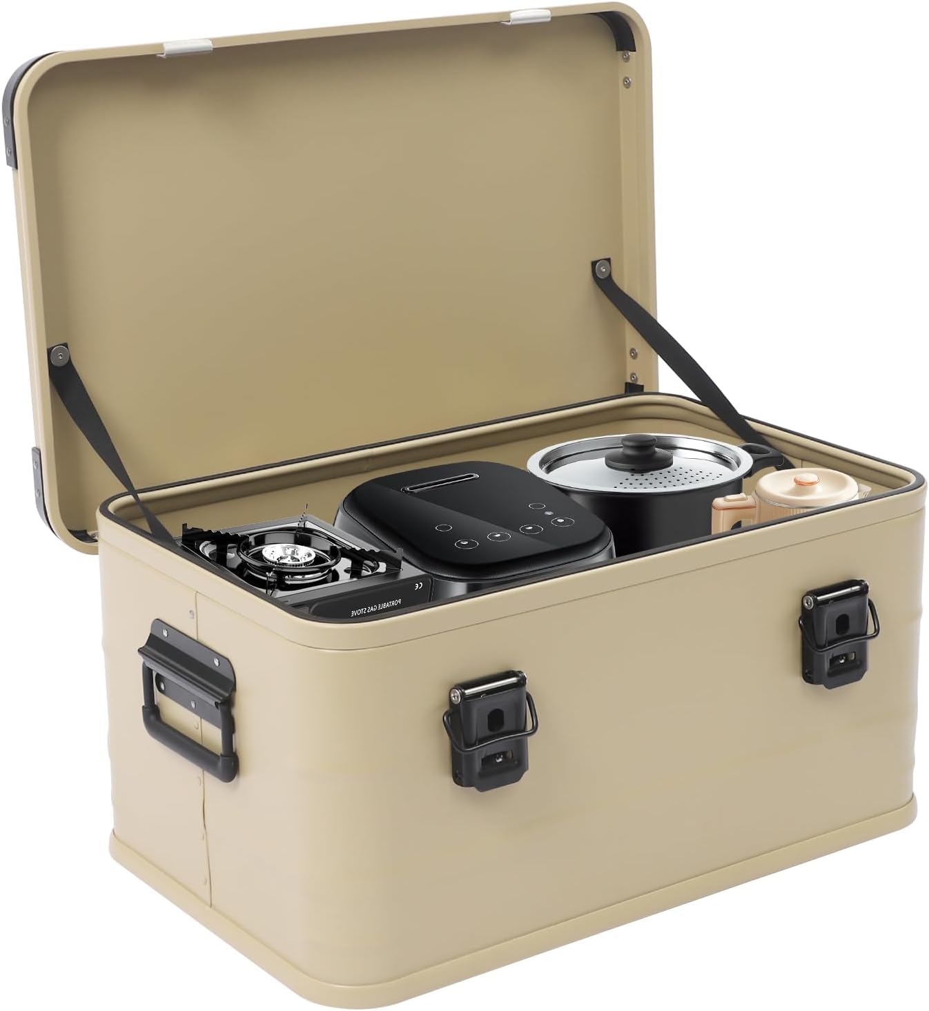 Aluminium Aufbewahrungsbox 30L/50L Wasserdicht mit Deckel, Transportbox mit Gummidichtung, Alubox, Aluminium Box mit verstärkten Ecken & Griffen für Camping Outdoor Reisen (50L Khaki)