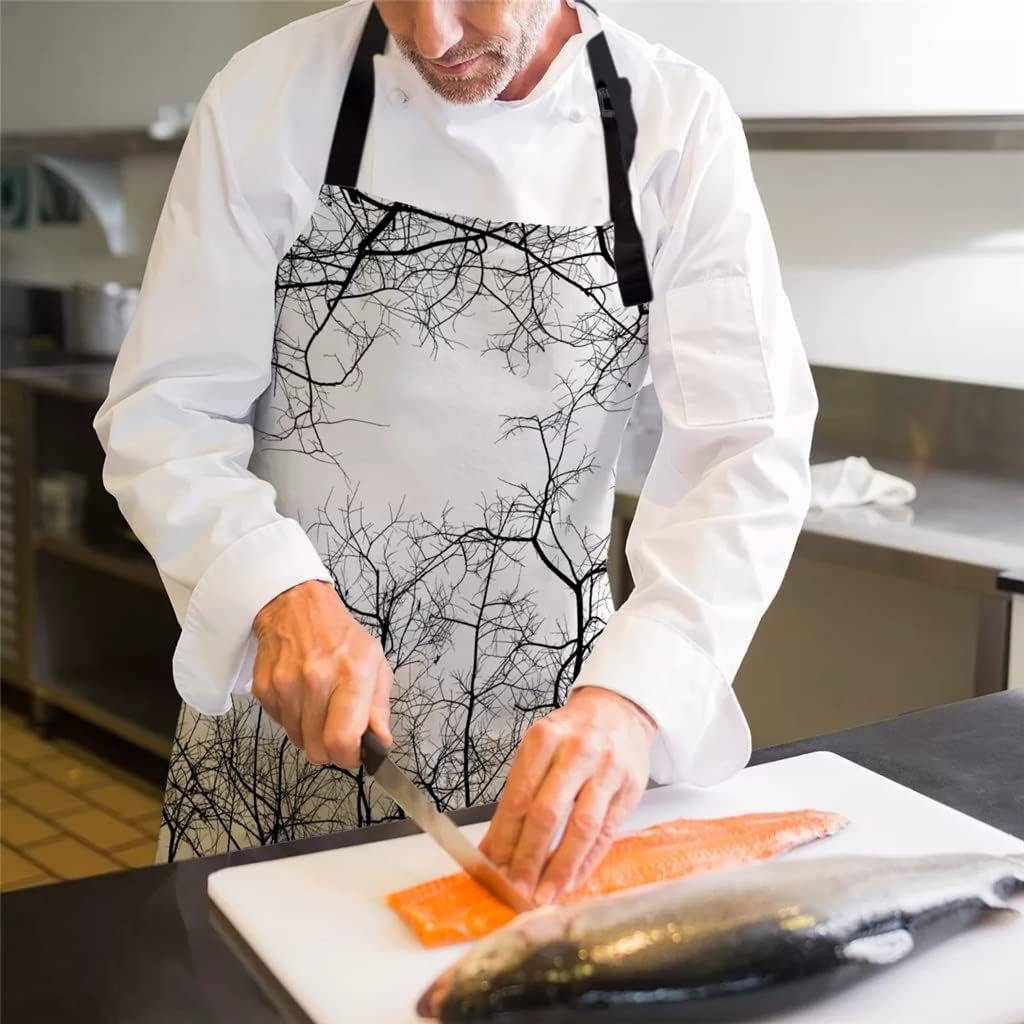 Black White Branches Aprons for Women Men Kid Cooking Baking Apron Kitchen Utility Equipment Accessories